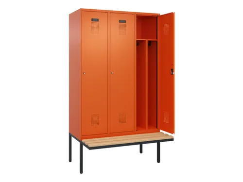 locker met bank,voor scheiding van kleding,HxBxD 2120x1200x815mm,3vak