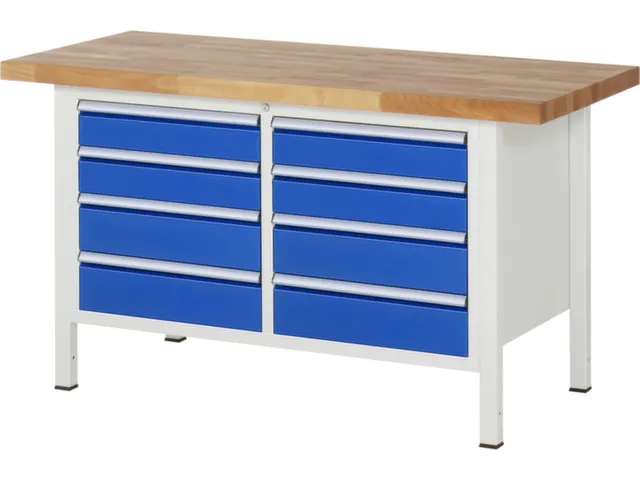 werkbank,HxBxD 840-1040x1500x700mm,beukblad,draagverm. 1250kg,4voeten