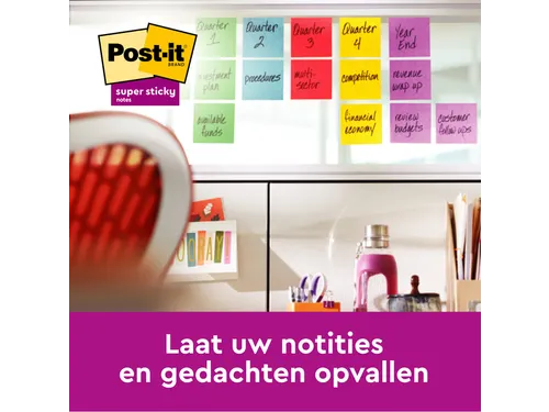 Memoblok Post-it 654 Super Sticky 76x76mm 90 vel rainbow 12 stuks