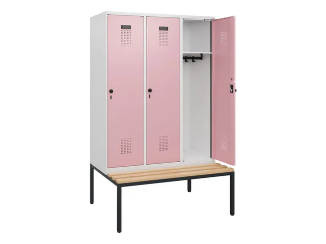 locker met bank,HxBxD 1950x1200x815mm,3vak,vak B 400mm,draaigrendel