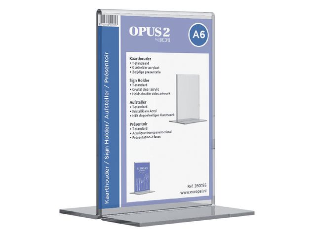 Tafelstandaard Opus 2 A6 Staand Glashelder | FolderhouderWinkel.be