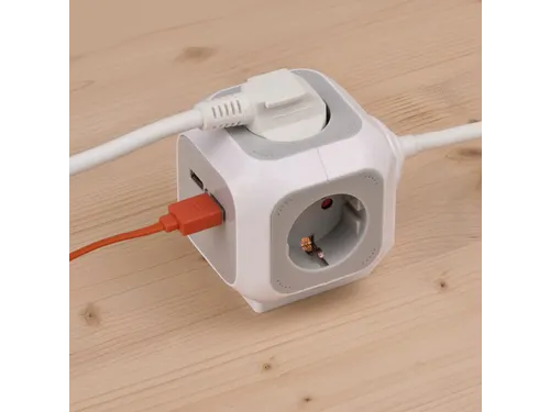 Stekkerblok Brennenstuhl 4 voudig inclusief 2 USB 140cm wit/grijs