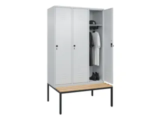 locker met bank,HxBxD 2120x1200x815mm,3vak,vak B 400mm,draaigrendel - 3