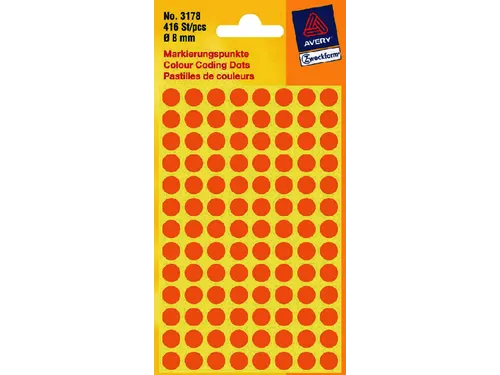 Etiket Avery Zweckform 3178 Rond Ø8mm Oranje 416 Stuks