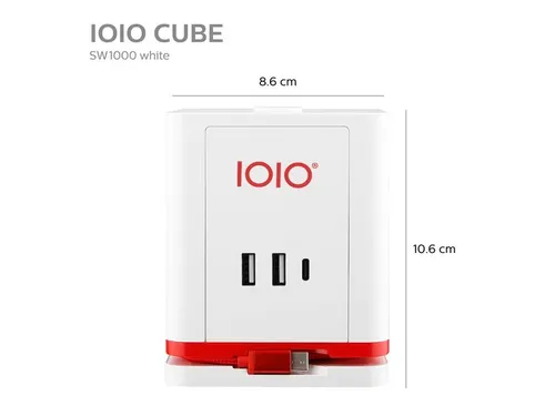 IOIO Stekkerdoos Kubus SW1000 3-voudig + 3x USB Wit