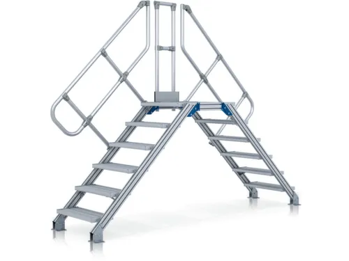 overgang,bordes H 1,29m,2x6treden,trede B 1000mm,45° helling,aluminiu
