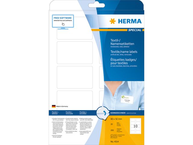 Herma Textiel Etiket 4514 80x50mm Wit | HermaLabels.nl