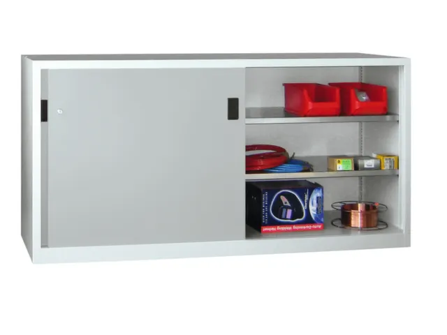 Schuifdeurkast 1000x2000x400mm 2 Oh Cilinderslot Tussenwand Ral7035