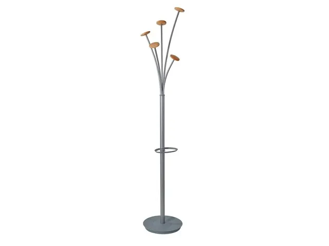 Festival kapstok 5 haken 187 cm grijs / hout met parapluhouder