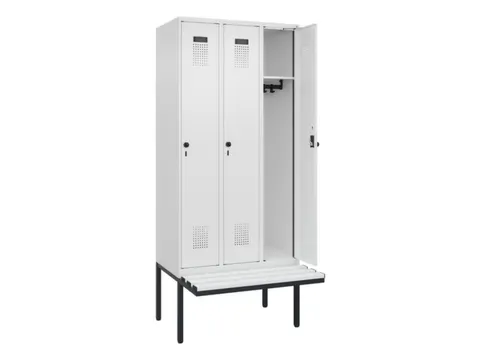 locker met bank,HxBxD 2120x900x815mm,3vak,vak B 300mm,draaigrendel