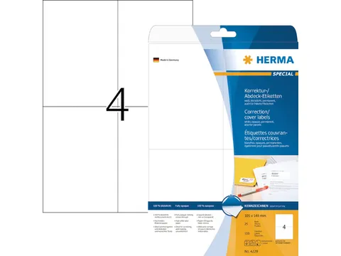 Correctie Etiket Herma 4229 105x148mm A6 Wit 100 stuks