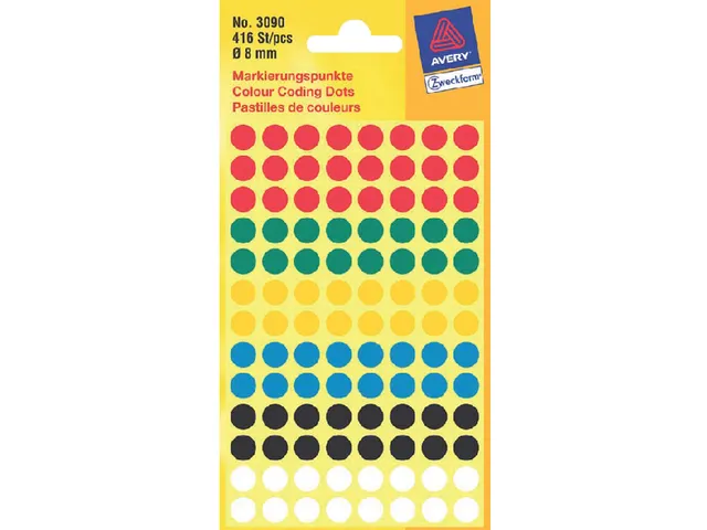 Etiquette Avery Zweckform 3090 Rond 8mm Assorti 416 Pcs