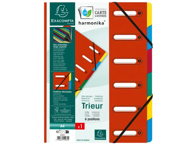 Sorteermap Harmonika vensters 6 vak rood