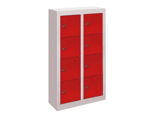 lockerkast,HxBxD 815x460x200mm,2x4vakken,RAL7035,front RAL5012
