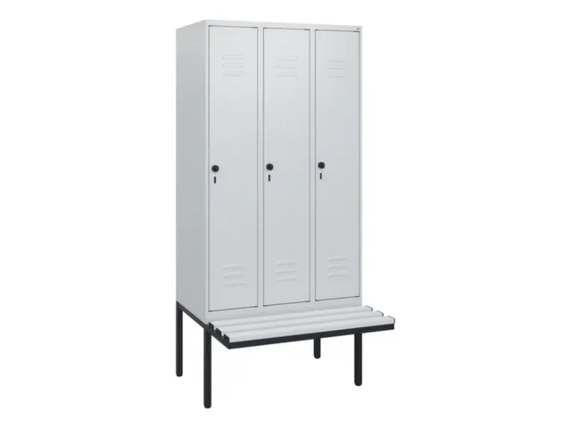 locker met bank,HxBxD 1950x900x815mm,3vak,vak B 300mm,draaigrendel