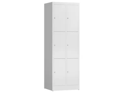 Lockerkast 1800x590x500mm 2x3 vakken cilinderslot, sokkel, RAL9003