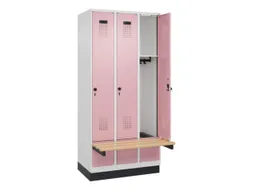 locker met bank,HxBxD 1950x900x815mm,3vak,vak B 300mm,draaigrendel