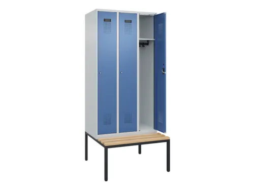 locker met bank,HxBxD 2120x900x815mm,3vak,vak B 300mm,cilinderslot
