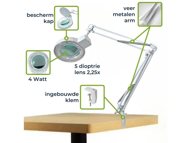 Led Bureaulamp Met Vergrootglas 5 Dioptrie - 4W - 48 St.- Wit