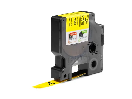 Labeltape Dymo Rhino 18432 12mmx5.5m Vinyl Zwart Op Geel