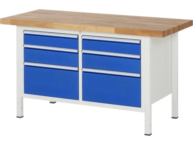 werkbank,HxBxD 840-1040x1500x700mm,beukblad,draagverm. 1250kg,4voeten