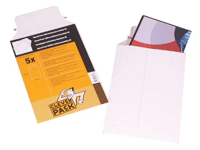Envelop CleverPack karton A5 176x250mm wit pak à 5 stuks