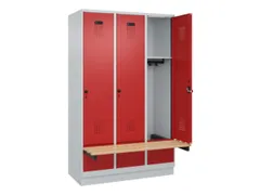 locker met bank,HxBxD 1950x1200x815mm,3vak,vak B 400mm,draaigrendel