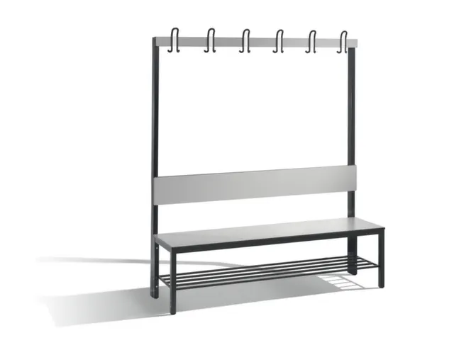 omkleedbank,HxLxD 1710x1500x407mm,HPL zilvergrijs,frame staal RAL7021