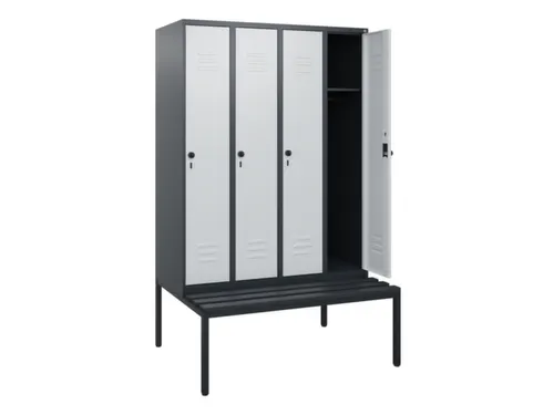 locker met bank,HxBxD 1950x1200x815mm,4vak,vak B 300mm,draaigrendel