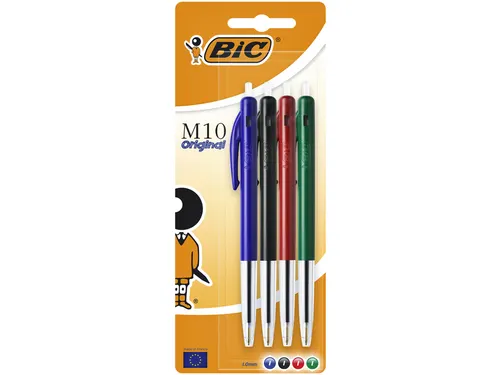 Balpen Bic M10 medium assorti blister à 4 stuks