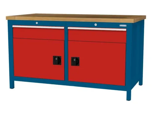 werkbank,HxBxD 860x1500x750mm,onderstel RAL5010,fronten RAL3020