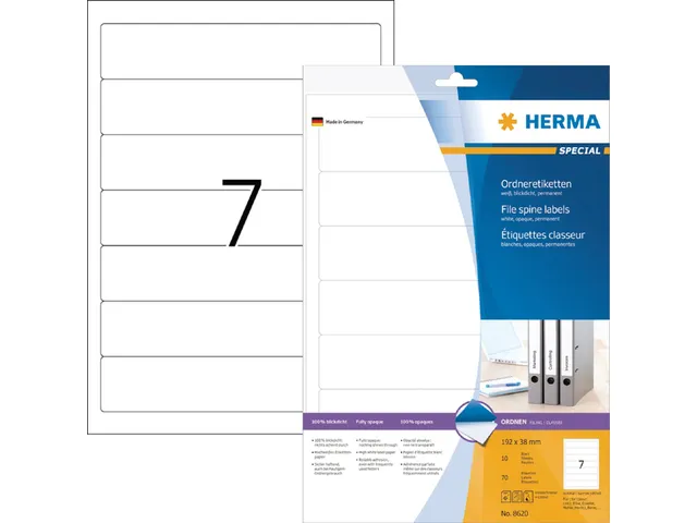 Herma 8620 Rugetiket smal 192x38mm Wit permanent klevend 70 stuks