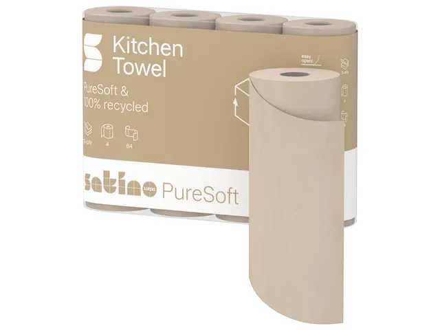 Keukenrol Satino 175891 PureSoft 3laags 4x64 vel naturel