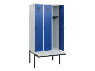 locker met bank,HxBxD 1950x900x815mm,3vak,vak B 300mm,draaigrendel - 1