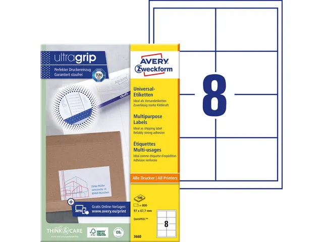 Etiquette Avery 3660 97x67,7mm blanc 800 pièces