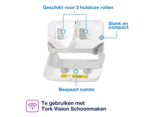 Tork 558040 T7 OptiServe Hulsloos Toiletpapier Dispenser Elevation Wit