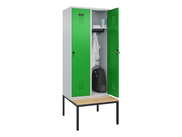 locker met bank,HxBxD 2120x800x815mm,2vak,vak B 400mm,draaigrendel