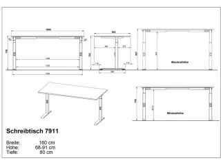 In hoogte verstelbaar bureau,HxBxD 680-910x1600x800mm,blad wit - 5