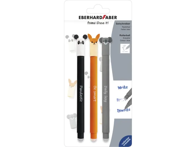 Gelpen Eberhard Faber Animal Erase-It blister ass. Kleur schrijfkl. bl