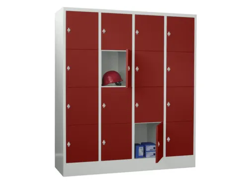 lockerkast,HxBxD 1850x1600x500mm,4x4vakken,RAL7035,front RAL3000