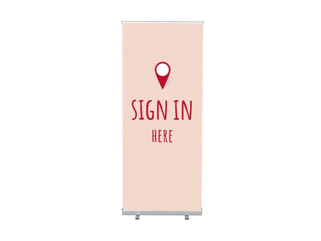 Roll-Banner 85x200 complete set met print "Sign In Here" Rood