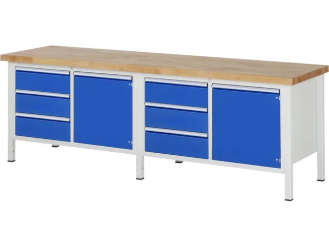 werkbank,HxBxD 840-1040x2500x700mm,beukblad,draagverm. 1250kg