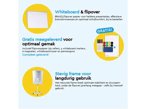 BRASQ Flipover Mobiel Deluxe 70x100cm Magnetisch Wit met accessoires
