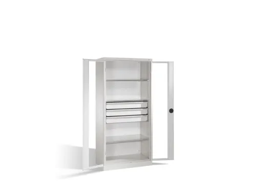 werkplaatskast HxBxD 1950x930x600mm 3xStalen bodem 3laden slot RAL7035