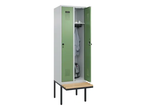 locker met bank,HxBxD 2120x600x815mm,2vak,vak B 300mm,draaigrendel