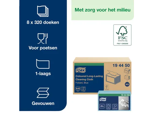 Reinigingsdoek Tork 194450 W8 multifunctioneel gevouwen blauw