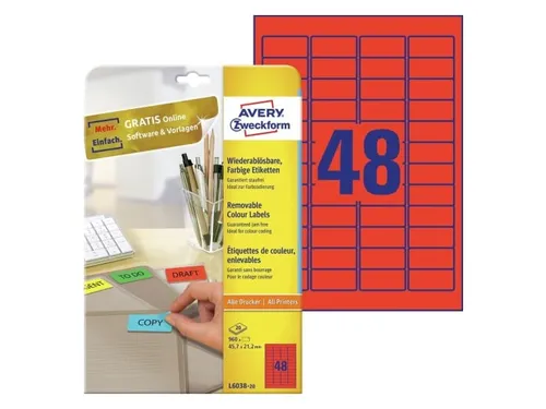 etiket Avery ILK 45,7x21,2mm 20 vel 48 etiketten per vel rood