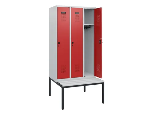 locker met bank,HxBxD 1950x900x815mm,3vak,vak B 300mm,draaigrendel