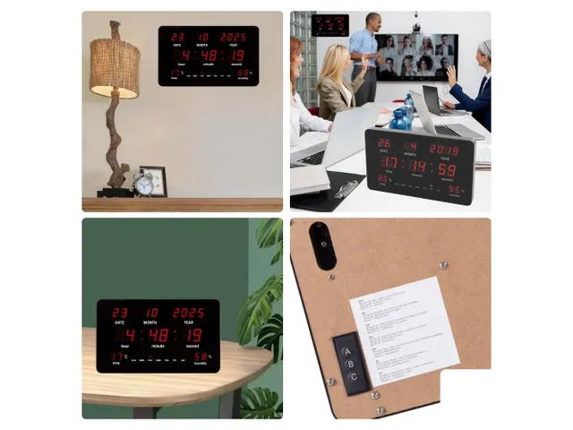 Digitale wandklok Zwart LED-display 37.5x25.5cm