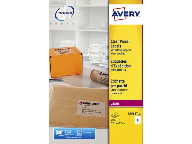 Etiket Avery L7565-25 99.1X67.7Mm Transparant 200 Stuks | AveryEtiketten.be